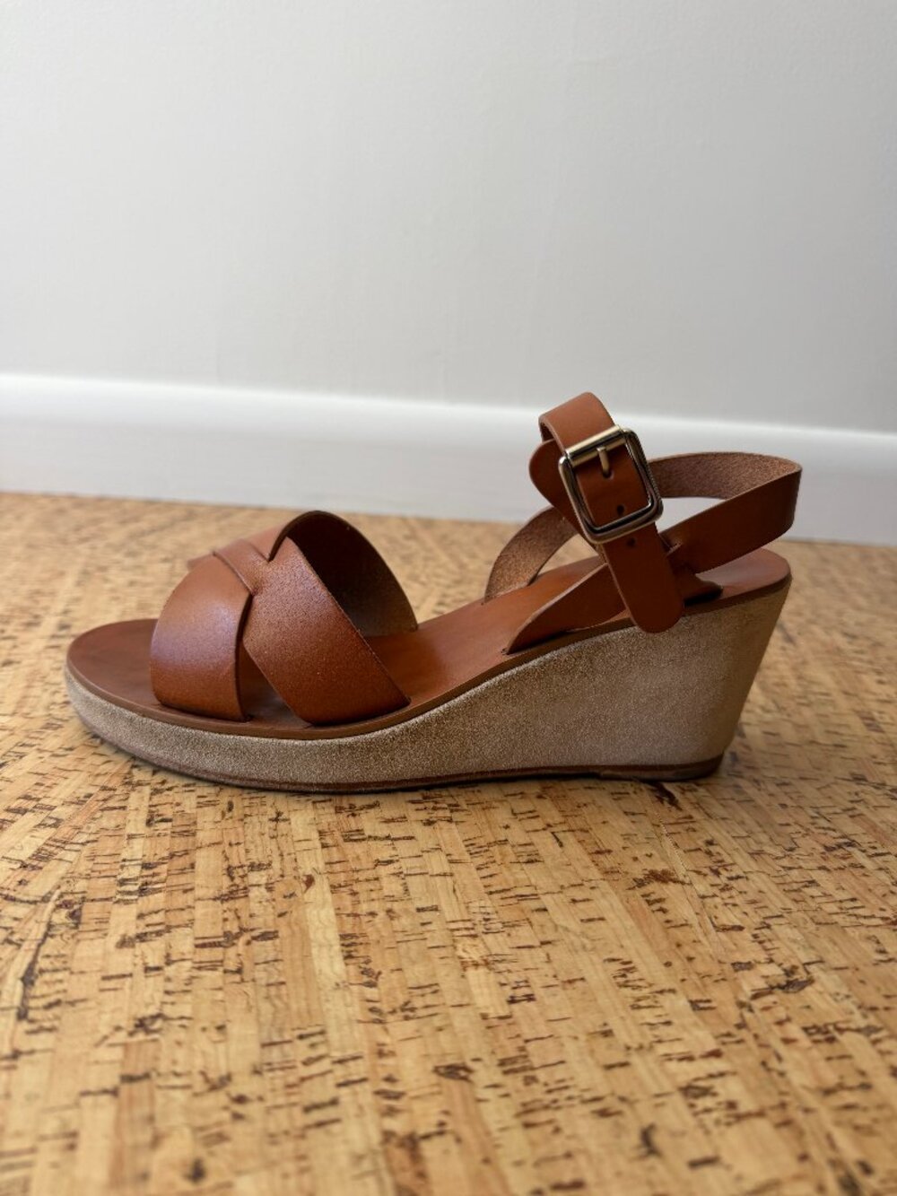 A.P.C. Judith Wedge Heel Sandal Hazelnut Brown Size 8